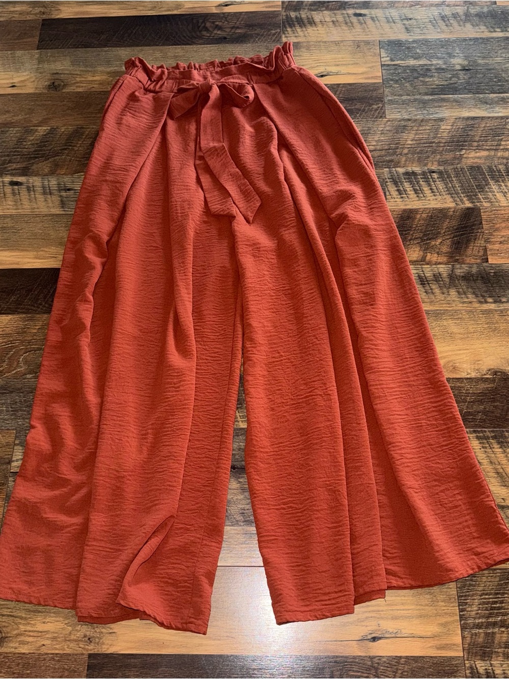 Simple Wide-Leg Paperbag Pants in Rust